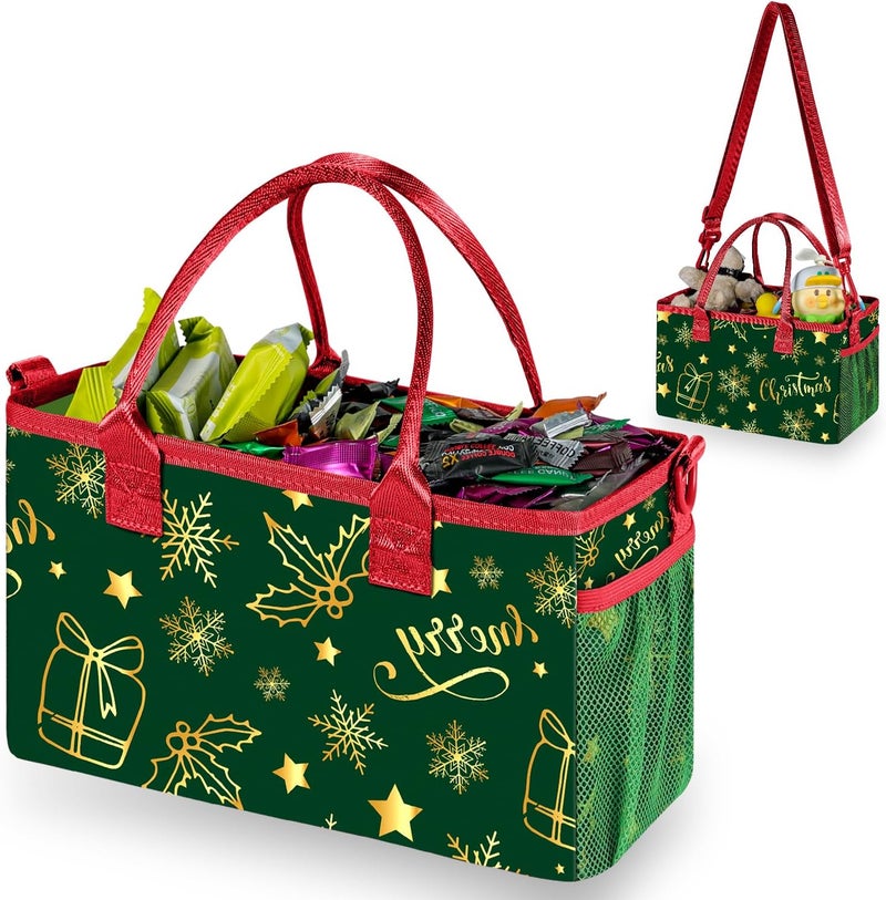 DOOHALO Small Merry Christmas Gift Carry Storage Tote Case with Handle Crossbody Reusable Presents Fabric Packing Bag - Image 1